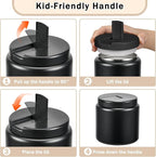26oz Kids Thermos for Hot Food, Insulated Vacuum Food Jar with Buckle Lid, Stainless Steel Wide Mouth Leak Proof Insulated Lunch Container for School Picnic Travel, Black