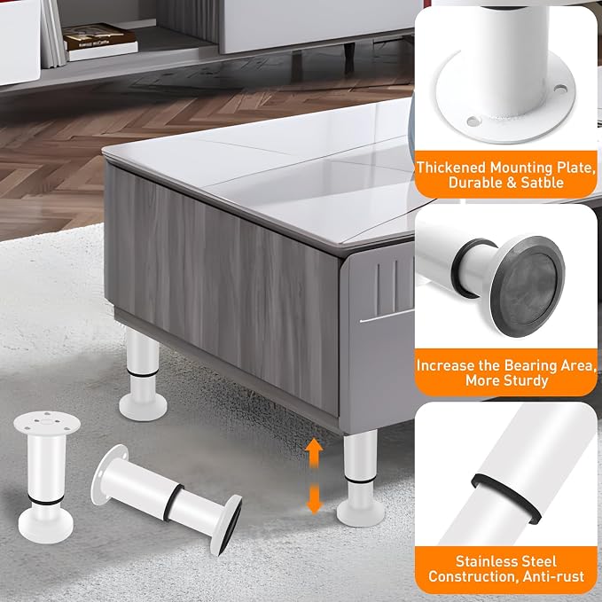 4 Pcs Adjustable Height Furniture Support Legs 7.08-12.2 inch, Metal Adjustable - Image 4