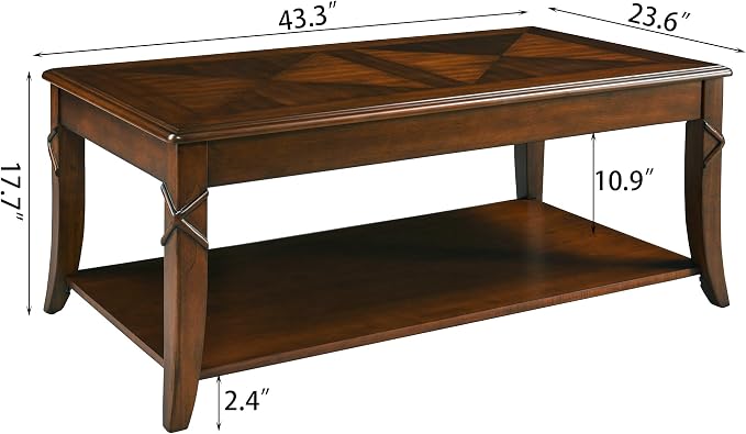 Mid-Century Modern Living Room Coffee Table Set, 2-Piece Solid Wood Living Room - Image 2
