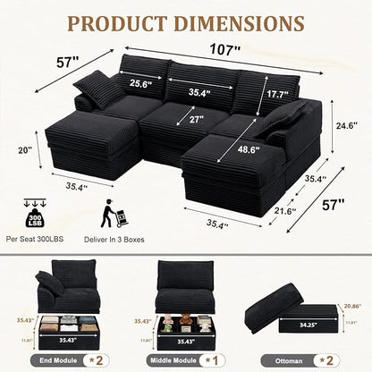 Upgrade Boneless Couch with Storage, Extra Deep&High Seat Modular Sectional - Image 3