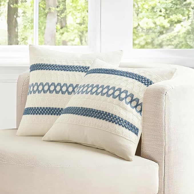 MIULEE Set of 2 Coastal Blue Boho Decorative Pillow Covers 18x18 Inch | - Image 7