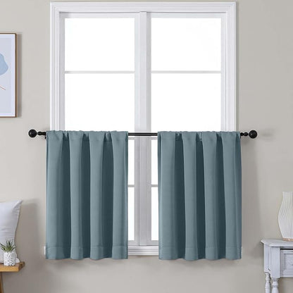 Simplebrand Ava Stone Blue Short 24 Inches Blackout Curtain 2 Panels Set by Simplebrand