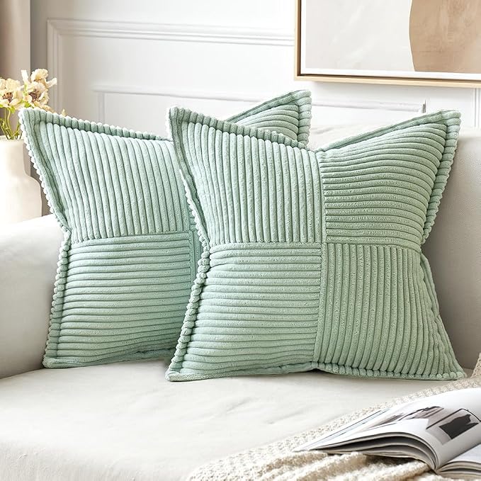 MIULEE Mint Green Corduroy Pillow Covers 20x20 Inch by MIULEE