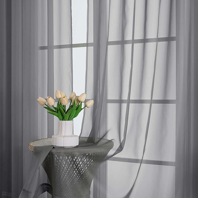 Chyhomenyc Charcoal Grey Sheer Curtains 90 Inches Long 2 Panels, Light - Image 2