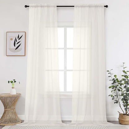 Extra Long Sheer Curtains 120 Inches Long, Sheer Curtain, Voile Rod Pocket by OWENIE
