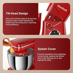 10-Speed Stand Mixer with 8-in-1 Splash Guard, Tilt-Head, 6QT Stainless Steel Bowl + Dishwasher-Safe Dough Hook/Whisk/Beater/Spatula for Baking Bread, Cakes, Cookies, Red