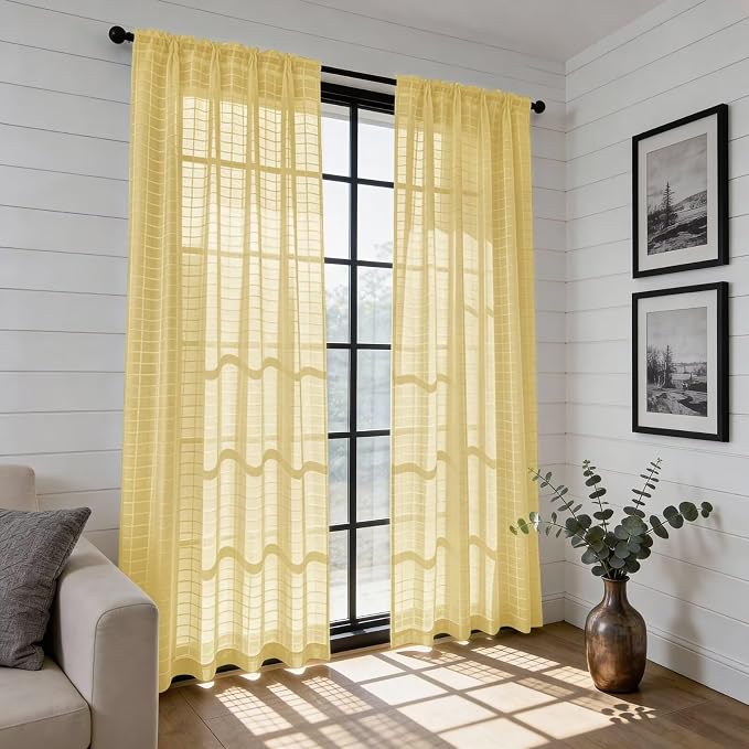 SpaceDresser Check Sheer Curtains 96 Inches Long - Image 6