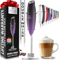 Zulay Kitchen Powerful Double Whisk Milk Frother Handheld - Foam Maker With Stand - Whisk Drink Mixer for Coffee, Mini Foamer for Latte, Matcha, Frappe, Hot Chocolate & Cappuccino (Galaxy)