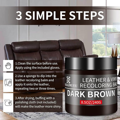 Leather Recoloring Balm, 8.5oz Leather Color Restorer, Dark Brown Leather - Image 4