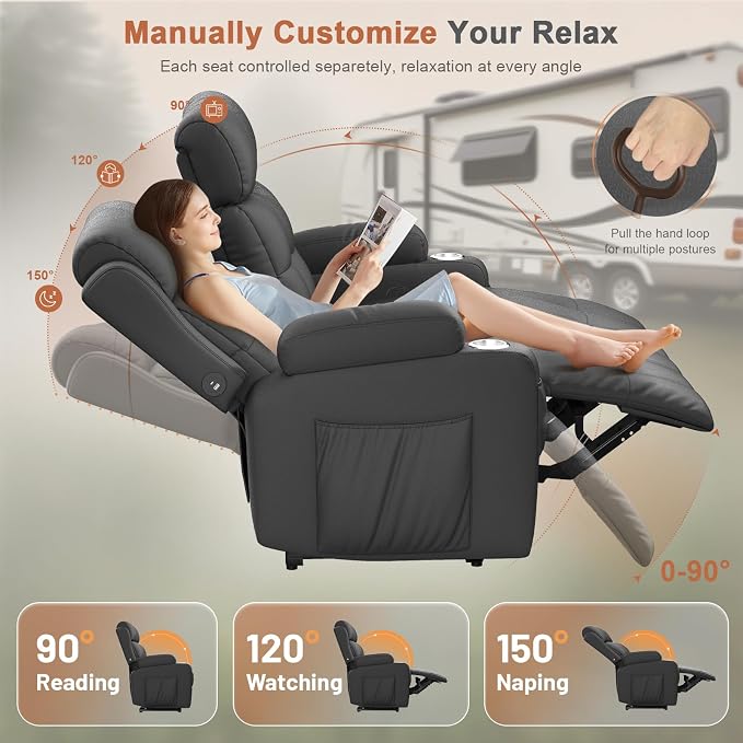 Home Theater Seating Loveseat Recliner Sofa, Wall-Hugger Reclining Couch - Image 7