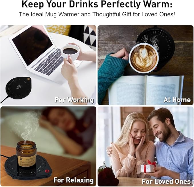 Electric Coffee Mug Warmers for Desk, 75℃ Precision Heating & Auto Shut Off, Spill-Proof Cup Warmer for Coffee/Tea/Milk/Hot Chocolate Beverages (Black)