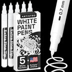 ARTISTRO 5 White Paint Pen for Rock Painting, Stone, Ceramic, Glass, Wood, Tire, Fabric, Metal, Canvas. Set of 5 Acrylic Paint White Marker Water-based Extra-fine Tip