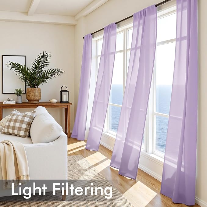 MIULEE Light Purple Sheer Curtains 90 Inches Long 4 Panels 42 x 90 Inches | - Image 4