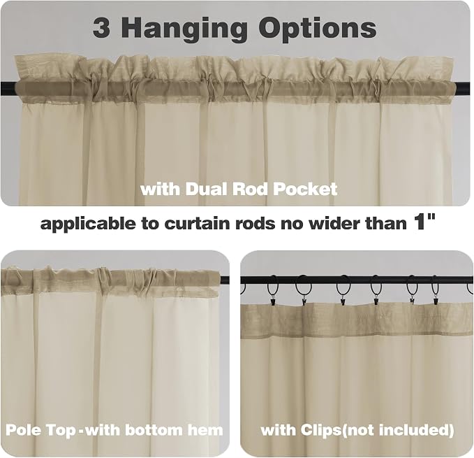 Chyhomenyc Taupe Sheer Curtains 45 Inch Long 2 Panels, Light Filtering Rod - Image 2