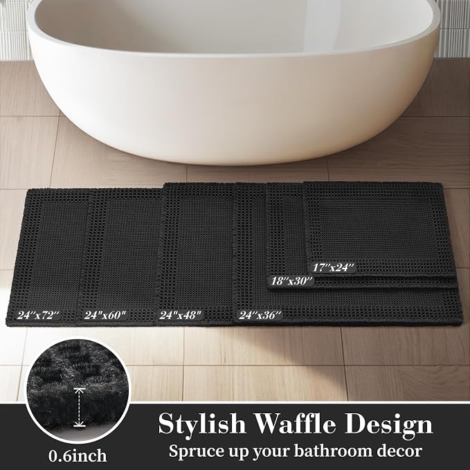 RESARE Waffle Bathroom Runner Rugs, Non Slip Boho Bath Mat 24"x48" Black | Long - Image 5