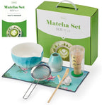Aganippe 7 Pcs Matcha Whisk Set,Matcha Set, Matcha Kit, Matcha Tea Set,Matcha Bowl Set with Cat Scoop Holder, Tea Cloth, Sifter(Gradient Turquoise)