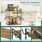 EsLuker.ly 2 Tier Coffee Mug Holder Station Bar Organize Countertop, Mug Cup Tree Rack for Kitchen Office, Storage Shelf with 12 Hooks, Creat Stylish Coffee Corner, Vintage Brown-Black