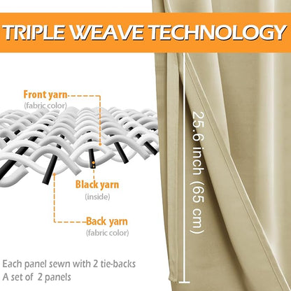 Blackout Curtains for Bedroom, Light Beige, 38 x 54 Inch, 2 Panels | Thermal - Image 3