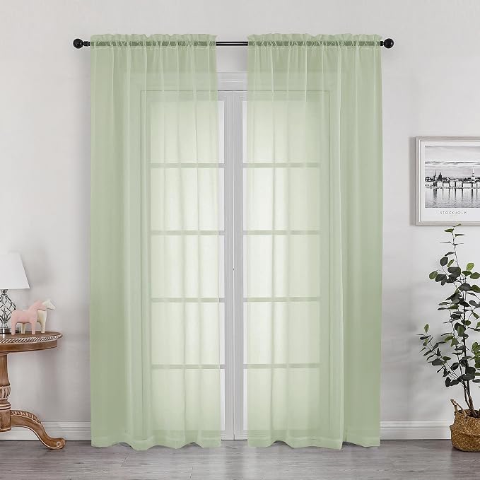 Sheer Curtains 72 Inches Long 2 Panels Set, Light Filtering Sheer Curtain Rod by OWENIE