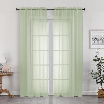 Sheer Curtains 72 Inches Long 2 Panels Set, Light Filtering Sheer Curtain Rod by OWENIE