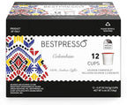 Bestpresso Coffee, Colombian Medium Roast Single Serve K-Cup Pods, 96 Count (Compatible With 2.0 Keurig Brewers) 8 Packs Of 12 Cups
