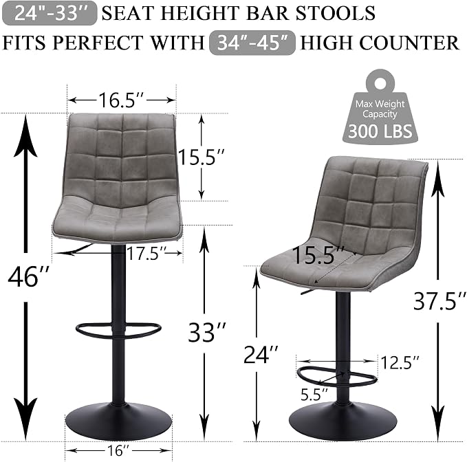 FIRAVOE Swivel Bar Stools Set of 3, Modern Adjustable Bar Stools - Image 2