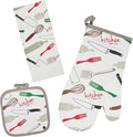 Oven Mitts and Potholders Dish Towles Set 100% Cotton for Perfect for Gifting, Baking, and Everyday Cooking Durable Heat Resistant for Kitchen and Machine Washable (3-Piece Fork and Knife)