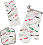 Oven Mitts and Potholders Dish Towles Set 100% Cotton for Perfect for Gifting, Baking, and Everyday Cooking Durable Heat Resistant for Kitchen and Machine Washable (3-Piece Fork and Knife)