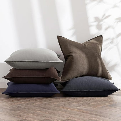 MIULEE Decorative Linen Pillow Covers 18x18 Inch Coffee | Boho Farmhouse​ ​Fall - Image 5