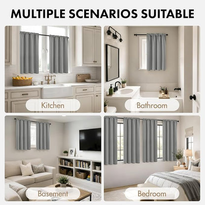 MIULEE Set of 4 Light Grey 45 Inch Short Blackout Kitchen Window Curtains | - Image 5