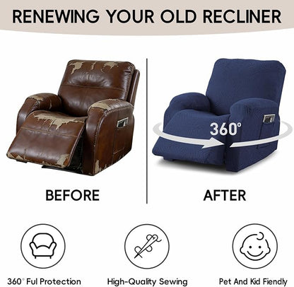 Recliner Chair Covers, 4-Piece Stretch Geometric Strokes Jacquard Reclining - Image 6