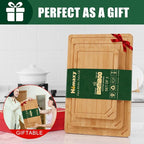 Homaxy Organic Bamboo Cutting Boards Set for Kitchen Set of 3, Wooden Cutting Board Set with Juice Groove and Handles, Charcuterie Serving Tray Wood Chopping Board Set for Meat Fruits & Vegetables