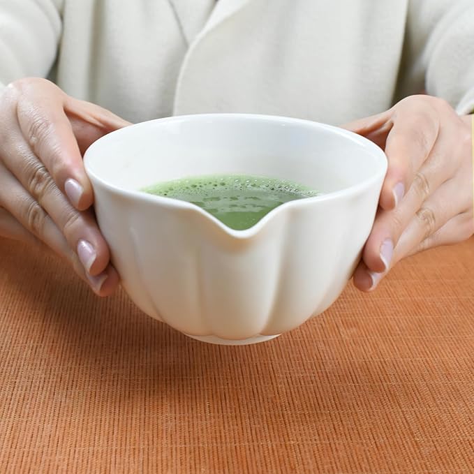 Artcome 7 Pcs Japanese Matcha Tea Set - Matcha Bowl with Pouring Spout, Matcha Whisk, Tea Scoop, Whisk Holder, Handmade Matcha Ceremony Kit For Japanese Tea Ceremony, Ivory