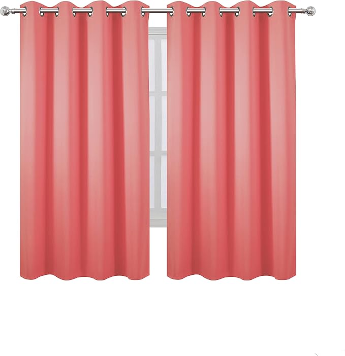 Coral Blackout Curtains 66 x 63 Inch Length/Set of 2 Curtain Panels/Thermal - Image 2