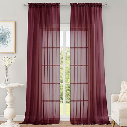 Sheer Curtains 2 Panels Set for Bedroom Living Room, Soft Solid Rod Pocket by OWENIE