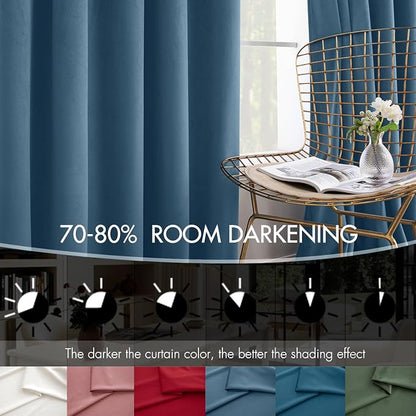 MIULEE Velvet Curtains 50W x 96L 2 Panels Stone Blue Blackout Curtains | Luxury - Image 4