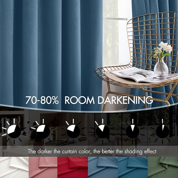 MIULEE Velvet Curtains 50W x 84L 2 Panels Stone Blue Blackout Curtains | Luxury - Image 4