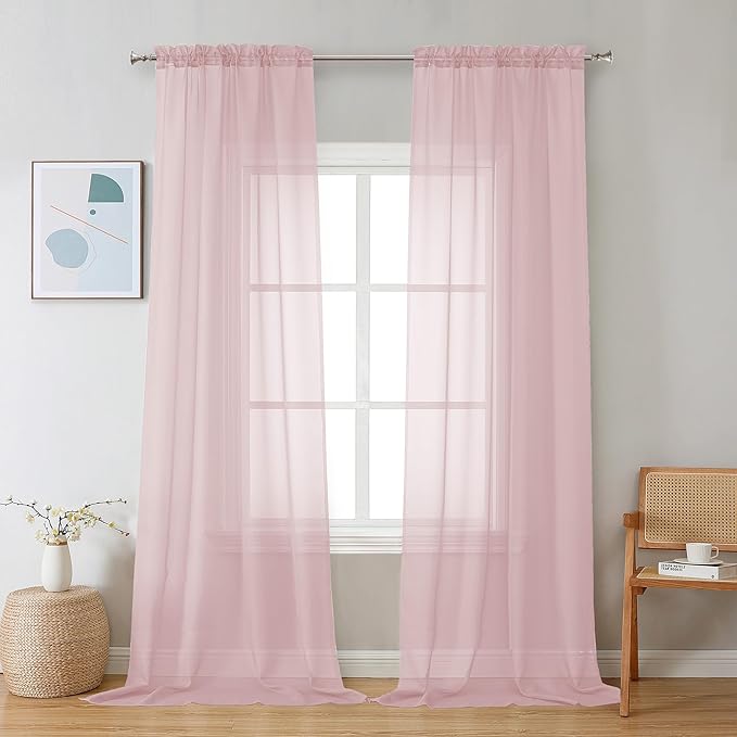 Chyhomenyc Blush Pink Sheer Curtains 108 Inches Long by Chyhomenyc