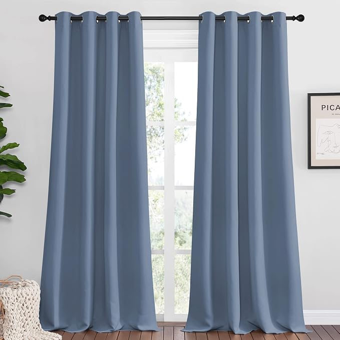 NICETOWN Stone Blue Room Darkening Curtain Panels 102" Length by NICETOWN