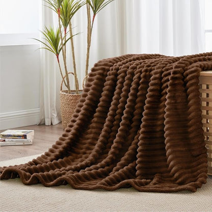 BEDELITE Striped Fleece Throw Blanket, Chocolate Brown, Soft Cozy, Lightweight - Image 8