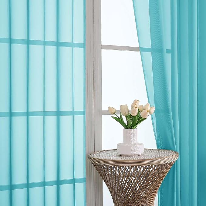 Turquoise Sheer Curtains 72 Inches Long 2 Panels Set, Light Filtering Sheer - Image 3