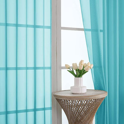 Turquoise Sheer Curtains 72 Inches Long 2 Panels Set, Light Filtering Sheer - Image 3