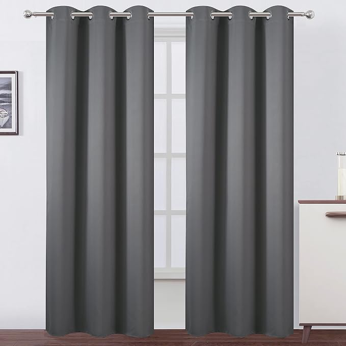 Grey Thermal Blackout Curtains/42 x 84 Inch/Set of 2 Panels Room Darkening by Lemomo