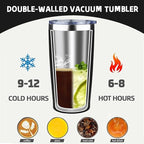 20 oz Tumbler with Lids and Straws, Stainless Steel Insulated Coffee Tumbler, Double Wall Vacuum Insulated Travel Mug Cup, Leakproof Thermal Coffee Cup for Hot and Cold Drinks (black)