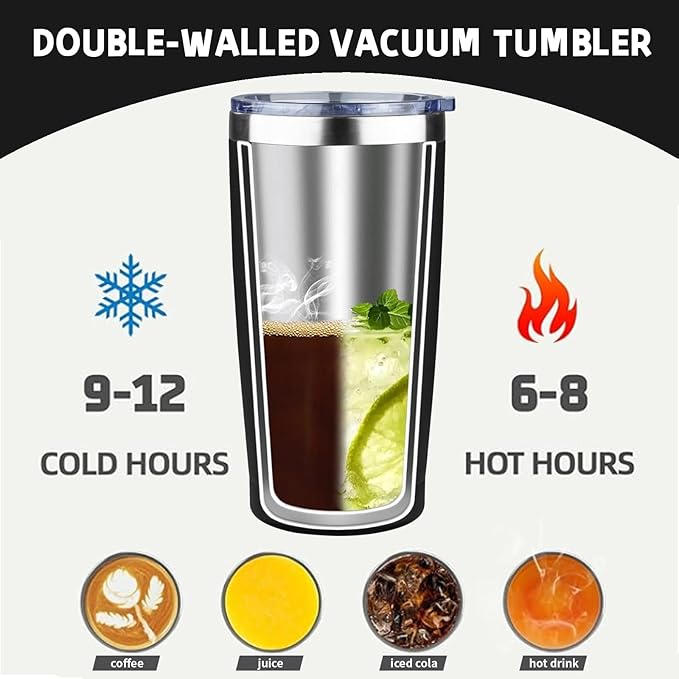 20 oz Tumbler with Lids and Straws, Stainless Steel Insulated Coffee Tumbler, Double Wall Vacuum Insulated Travel Mug Cup, Leakproof Thermal Coffee Cup for Hot and Cold Drinks (black)