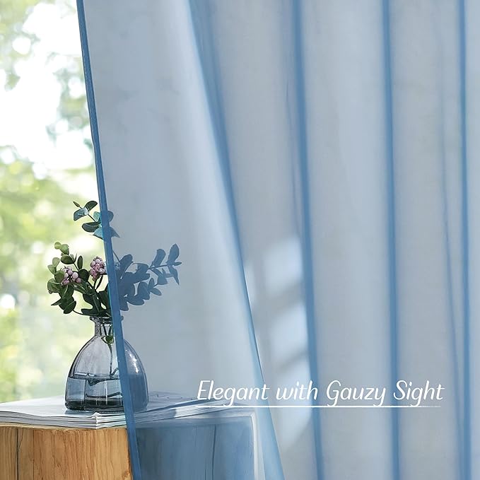 NICETOWN Stone Blue Sheer Curtains 108 inches Long, Grommet Top Elegant Voile - Image 3