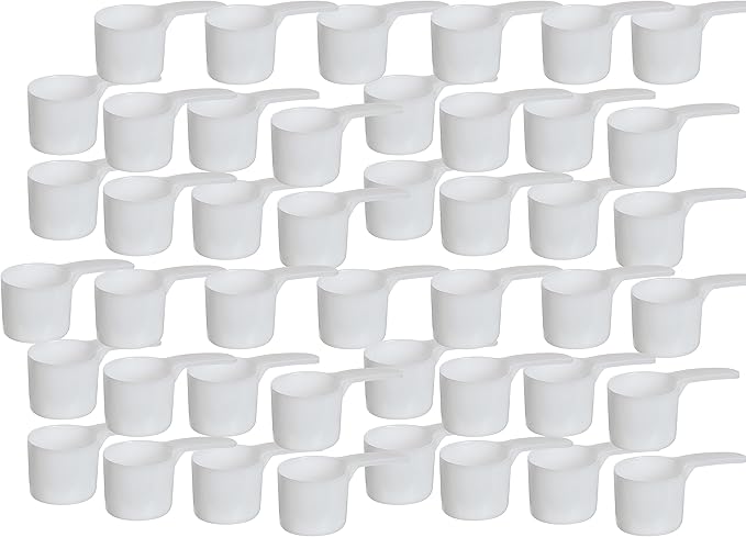 70 mL Plastic Measuring Packaging Scoop (=70 cc/ = 4.73 Tablespoon/ = 2.37 fl oz/ = 0.3 Cup), Meidum Handle - to Measure and Dispense Spices, Granules, Powders, for Seeds Packing (50)