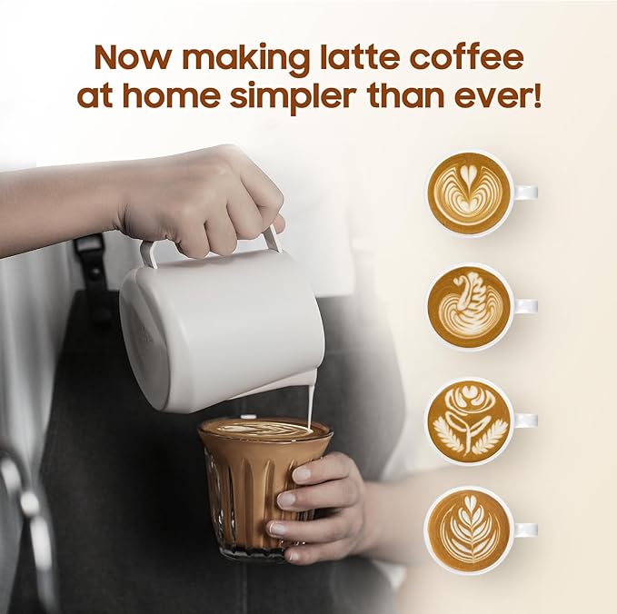MHW-3BOMBER Milk Frothing Pitcher - 20oz/600ml Milk Frother Cup with U-Shaped Spout - SUS 304 Steaming Pitcher - Cappuccino Latte Art Cup for Barista - Quadrilateral Body - Cream White P5181-OS