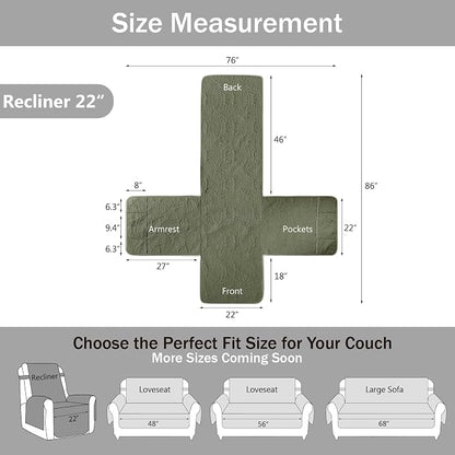 Green Quilted Recliner Covers, Water-Repellent Recliner Slipcovers, Recliner - Image 6