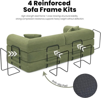 79'' Corduroy Sleeper Couch Bed, No Assembly Modular Floor Sofa - Image 6